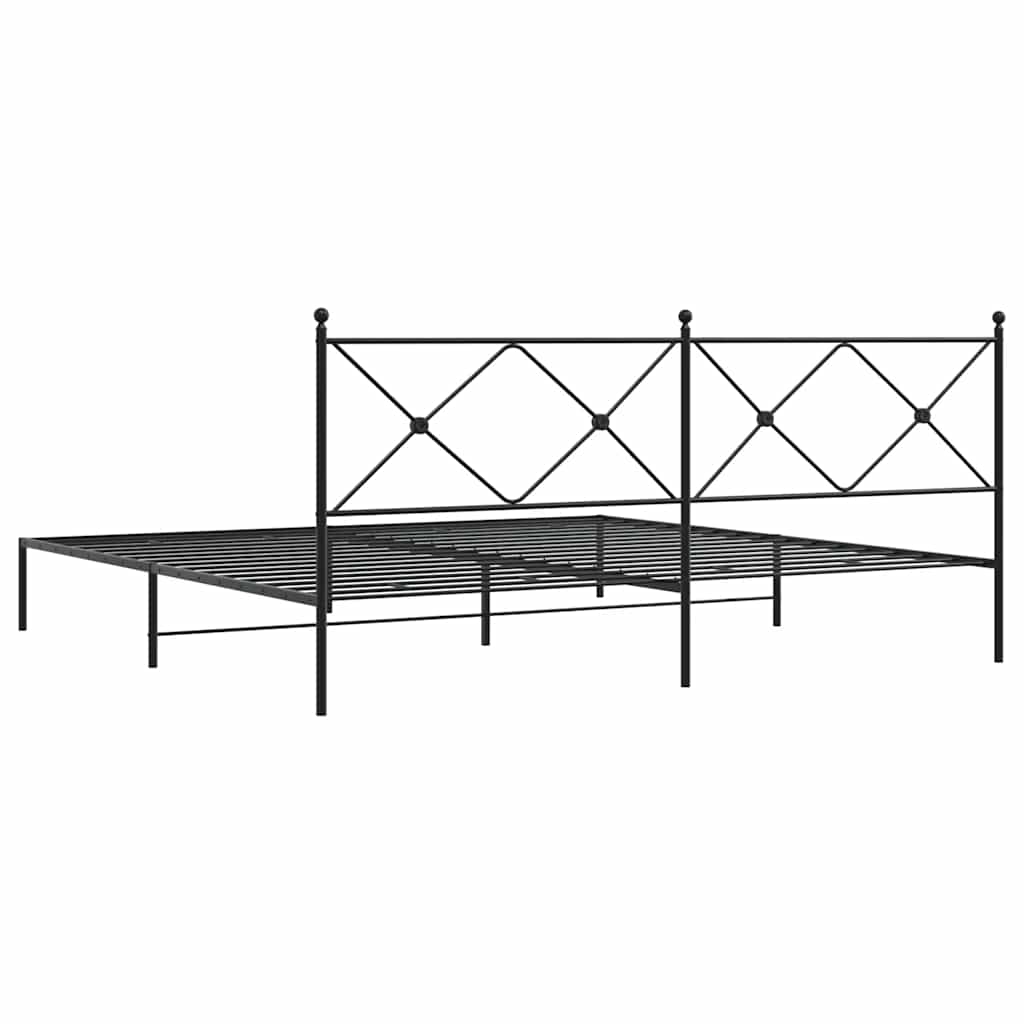 Metal Bed Frame with Headboard Black 193 X 203 Cm