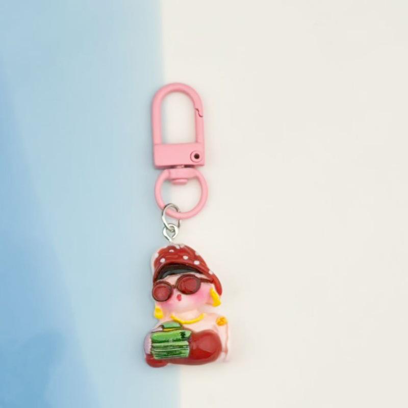 Funny Cartoon Rich Lady Keychain Pendant for Students – Girlish Leopard Print Decoration