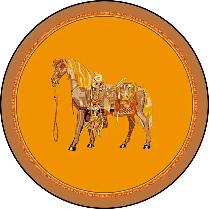 

Chinese Tiger and Horse Round Rug Soft Circle Floor Mat for Living Room Bedroom Kids Room Home Decor Diameter 40cm