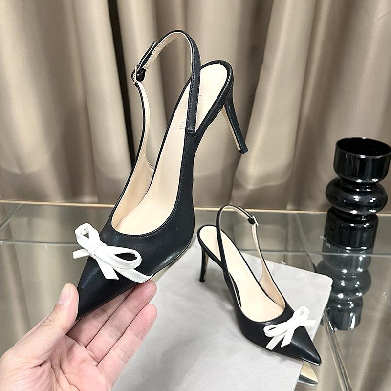 Fashion 2025 Spring New Bao Head After The Empty Single Shoes Bow Lady Line With Pointed High Heels For Women Stiletto