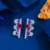 Light Luxury Retro Micro-Inlaid Geometric Color Zircon Flower Earrings Temperament Pin Earrings