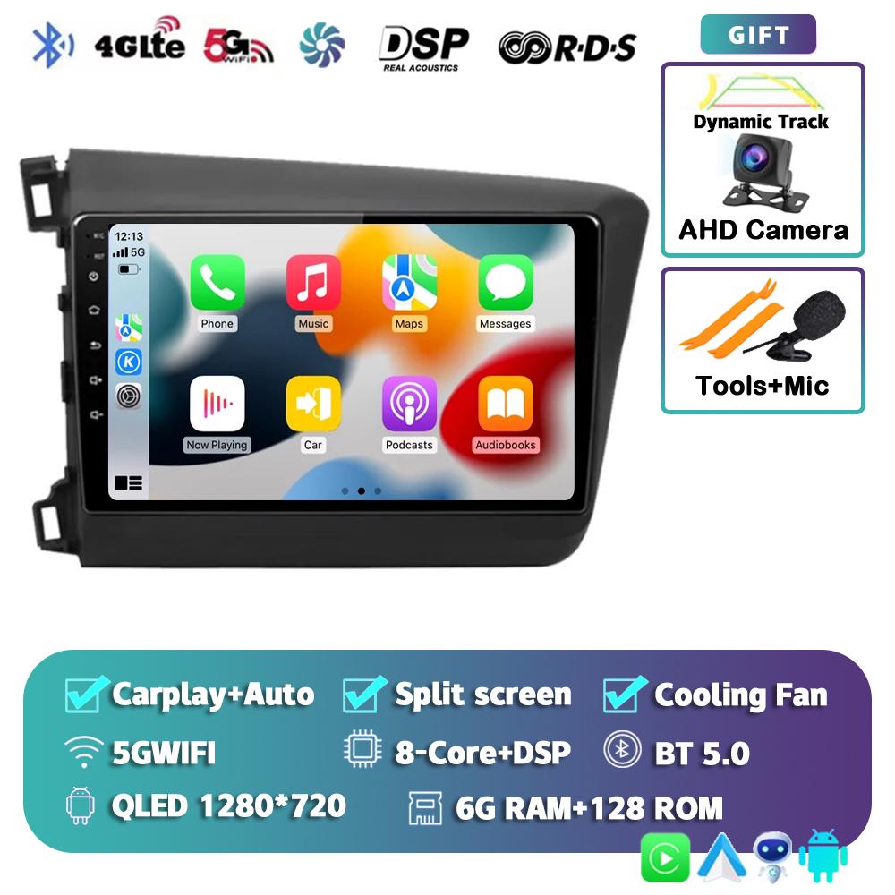 Android 14 Carplay Auto WIFI+4G Car Radio For Honda Civic 2012 2013 2014 2015 Multimedia Player Stereo GPS Head Unit No DVD 2Din