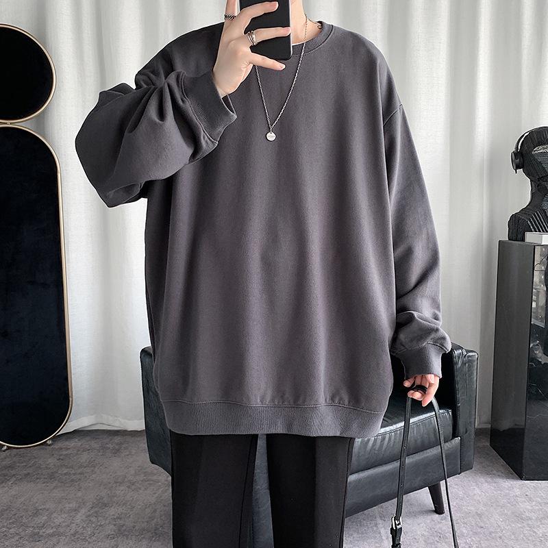 

2025 Мужская модная однотонная толстовка с круглым вырезом, свободный крой, без капюшона, тонкий фасон для весны и осени, доступны большие размеры 5XL