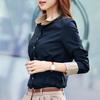 Camicia da Office da Donna Manica Lunga Collo a Revers Vita Stretta Bottoni Camicetta Top Camicie per Donne Moda Blu Scuro
