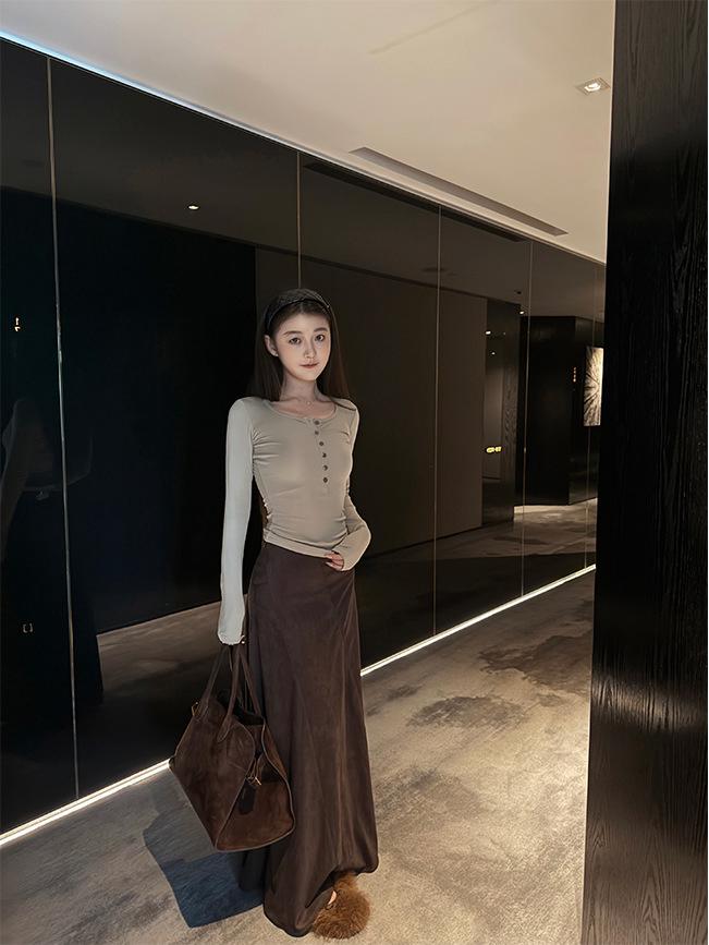 Yaya Shop Saia Maxi Camurça Estilo Wabi-Sabi Retro Estudante de Arte