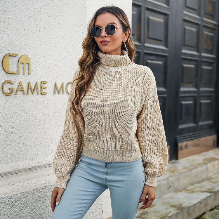 

Chic Women Colorful Blend Autumn Loose Turtleneck Balloon Sleeve Winter Sweater Sizes S to L S абрикосовый