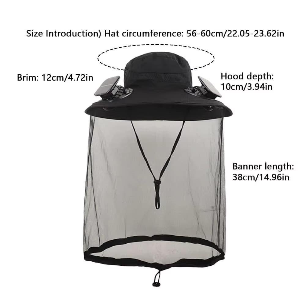Dual Fan Solar Fan Hat with Face Mask Breathable UV Protection Wide Brim Sun Cap Cooling Fan Hat for Fishing Travel Beekeeping