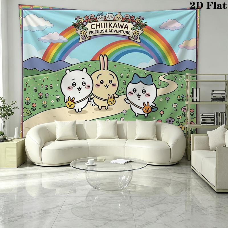 Anime Chiikawa Wall Tapestry Aesthetic Wall Hanging Printed Fabric Blanket Decorative Tapestries for Bedroom Living Room Home Decor