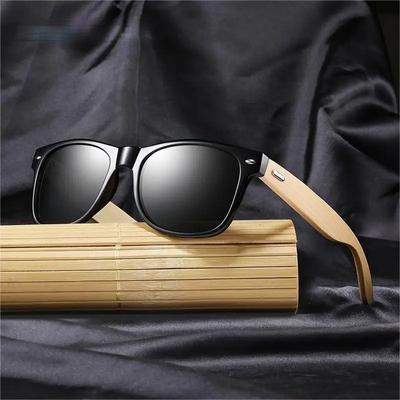 Lunettes de Soleil Carrées Vintage en Bois de Bambou Hommes Femmes Luxe Designer UV400 Lunettes en Bois pour Conduire Pêche
