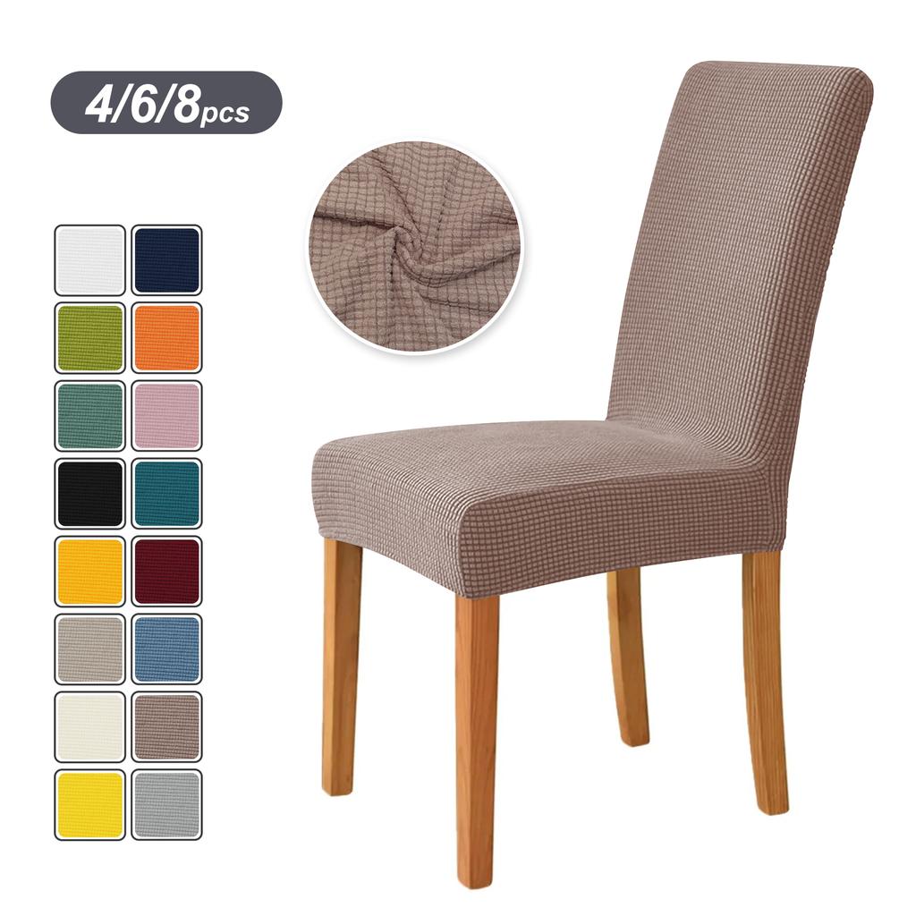 4PCS Stretch Dining Chair Covers Feature Textured Checked Jacquard Fabric High Back Chair Slipcover Thick Chair Protectors