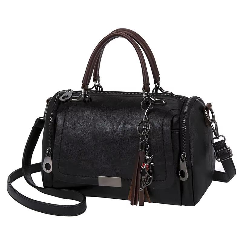 Boston Handtas met Kwastjes voor Dames Grote Capaciteit Rits Schouder Crossbody Tas met Afneembare Riem Mode Dagelijkse Portemonnee zwart