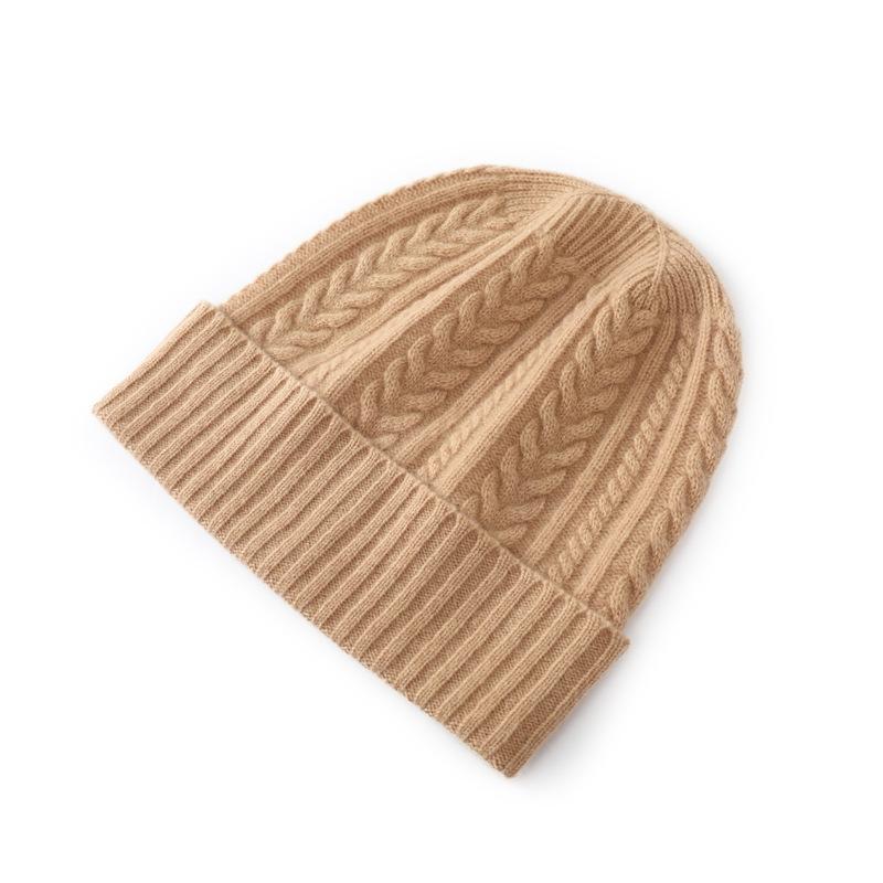 Pure Wool Autumn and Winter New Women's High-end Solid Color Wheat Ear Twisted Flower Outdoor Fashion Flanged Casual Knitted Hat