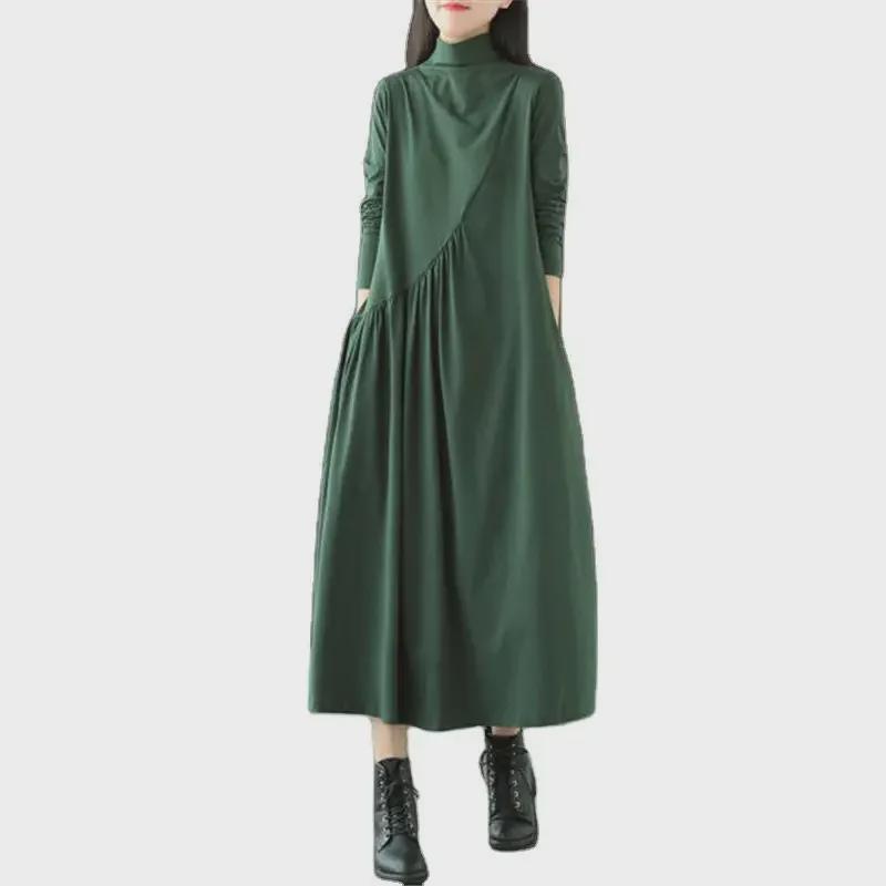 2021 Women's Retro Spring Dresses: Loose Mid-Length, Half-High Collar, Age-Reducing, Stylish & Slim Fit