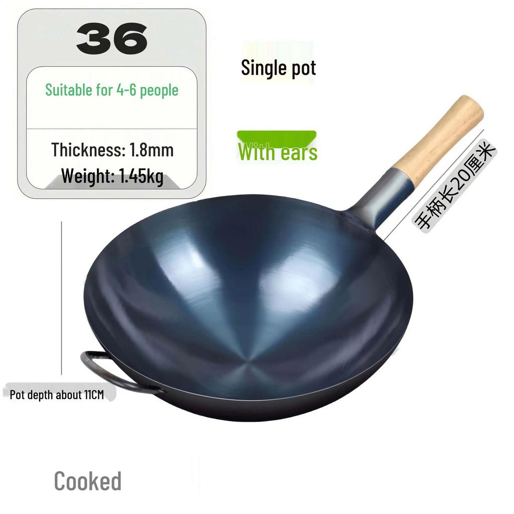 Zhangqiu Non-stick Cast Iron Wok with Large Ladle for Home & Restaurant Use - Suitable for Gas Stoves