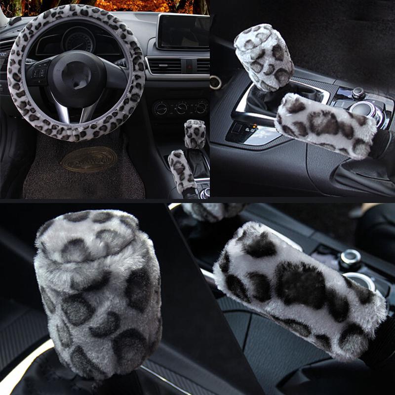 3 Teile/satz Leopard Flusen Plüsch Lenkrad Abdeckung Winter Auto Zubehör
