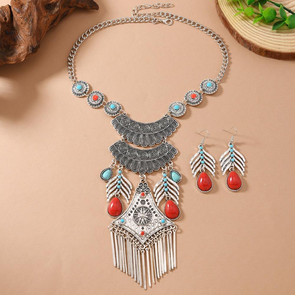 Imitation Turquoise Ethnic Style Jewelry Set Exaggerated Neck Jewelry Women