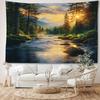 2D Sunrise Forest Stream Nature Scenery Home Tapestry