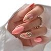 24Pcs Long Almond Press On Nails French Pink Wave Line Design Detachable Fake Fingernails Manicure Tips