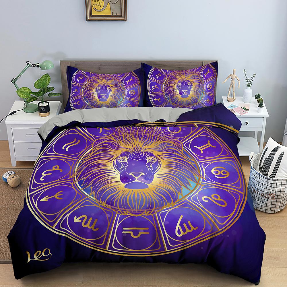 Zwölf Sternbildmuster Bettbezug-Set Psychedelischer Stil Astrologische Horoskop-Kollektion Polyester-Steppdeckenbezug King-Size