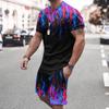 Men's 3D Print 2pcs Tees Sets Summer Tops Short Sleeve Short Pants Crew Neck