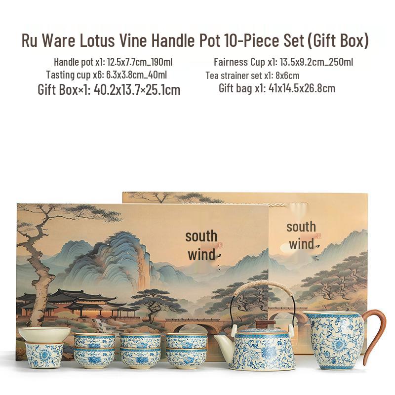 High-End Ru Kiln Ceramic Kung Fu Tea Set - Luxury Gaiwan Teapot, Tray, and Cups for Home.