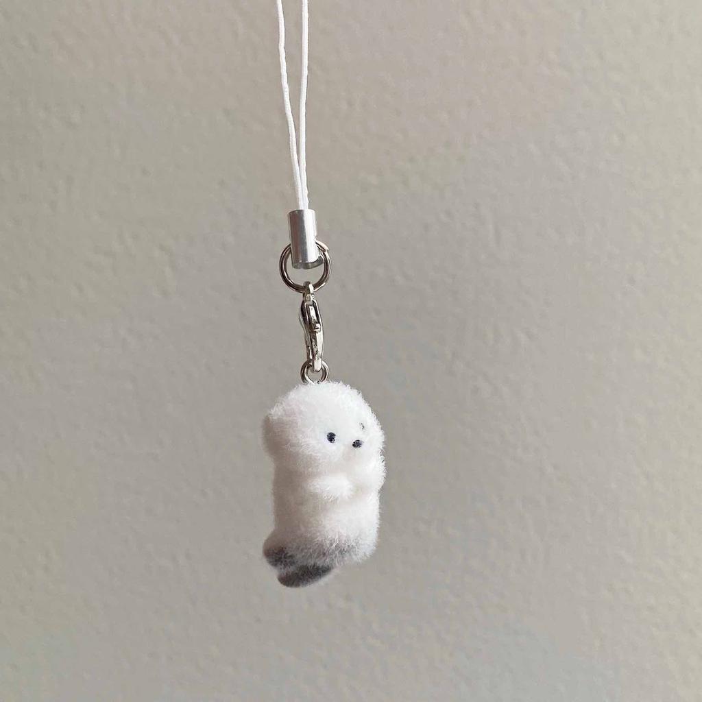 Flocked Sea Otter Phone Chain Furry Penguin Bear Keychain Cartoon Animal Doll Charm Pendant Earphone Case Lanyard Bag Decor