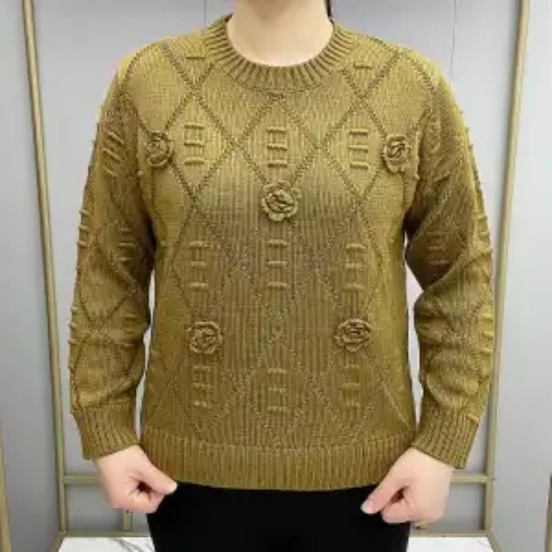 New Loose Round Neck Knitted Mother's Thickened Fashionable Versatile Sweater Casual Bottoming Top for Women