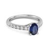 Blue Sapphire Oval Solitaire Accents Ring - 925 Sterling Silver