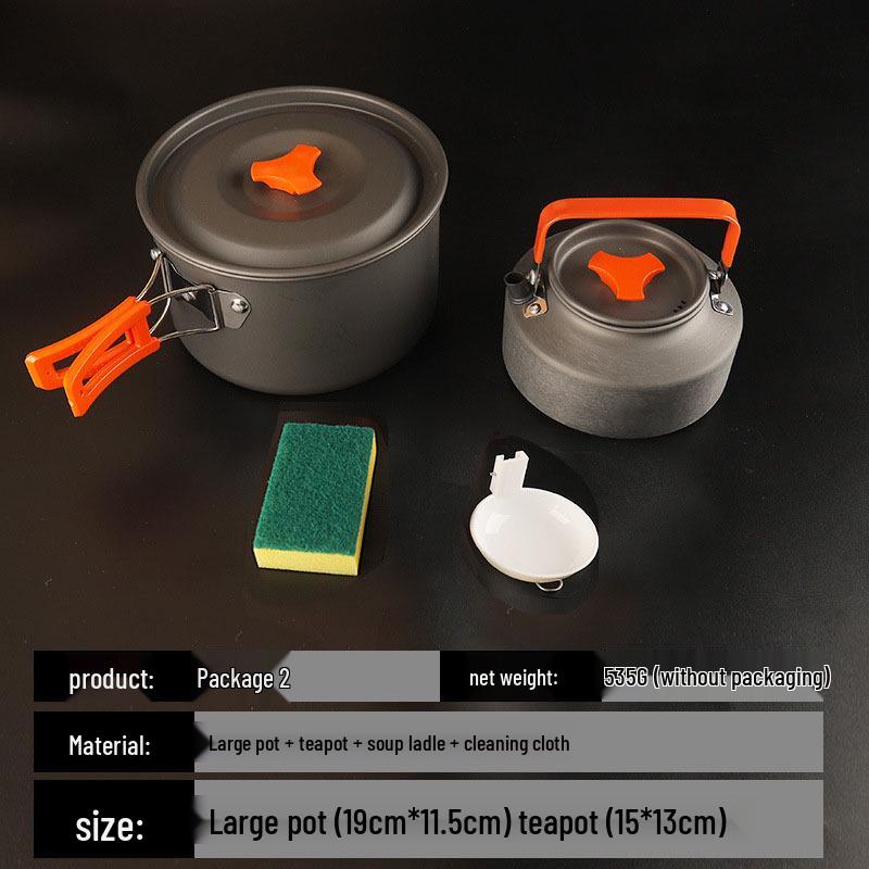 Portable Camping Cookware Set: Outdoor Pot, Cassette Stove, Hanging Pot, Picnic Tableware, and Cooking Utensils.