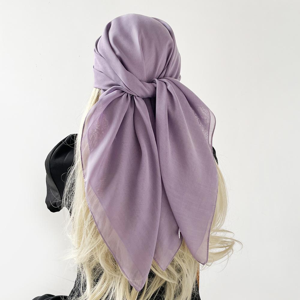 Eșarfă nouă, versatilă, la modă, eșarfă pătrată mare, eșarfă de culoare solidă, eșarfă din satin de mătase simulată pentru femei