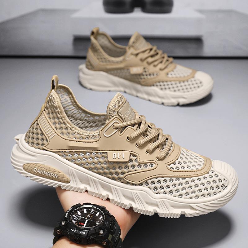 

Мужская обувь, новые летние кроссовки с большой сеткой, дышащие, повседневные, спортивные, трендовые, быстросохнущие, полые, сетчатые, мужские кроссовки для бега 39 бежевый