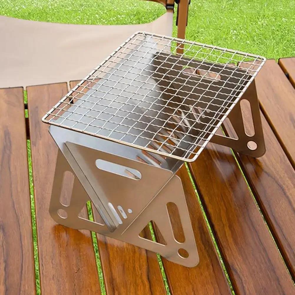 Multifunction Charcoal BBQ Grill Folding Furnace Barbecue Stainless Steel Barbecue Kitchen Utensils Mesh Wood Stove Outdoor Bar