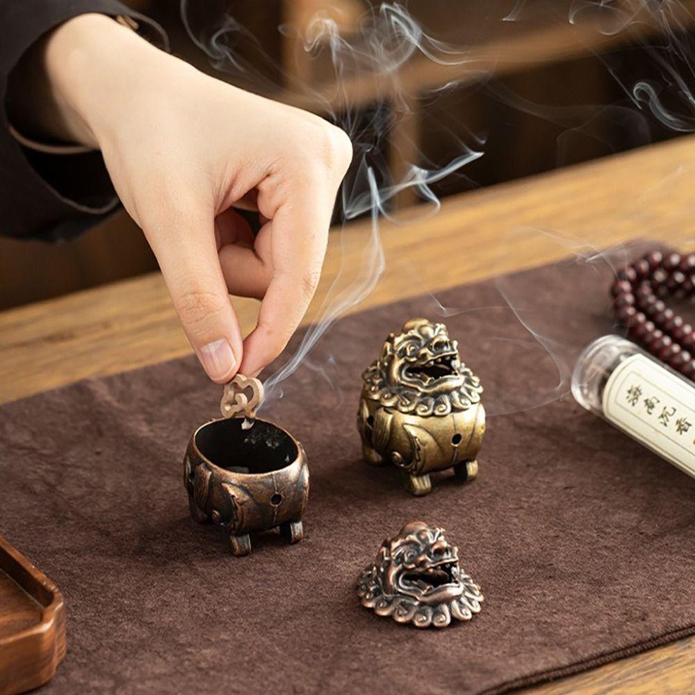 Mini Size Kirin Lion Incense Burner Vintage Incense Stick Holder Sandalwood Censer  Home Decoration