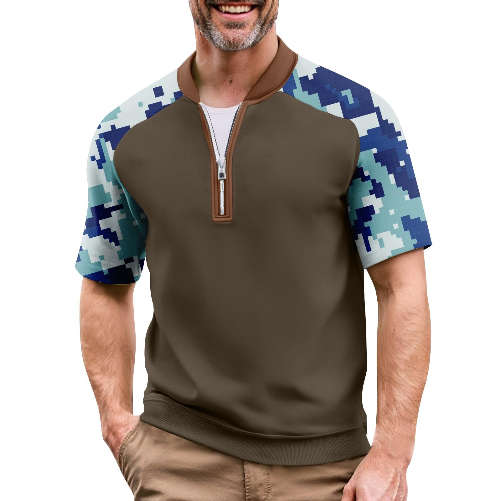 

Men s Summer Camouflage Color Casual T-shirt Sports Breathable Zipper Collar Top M
