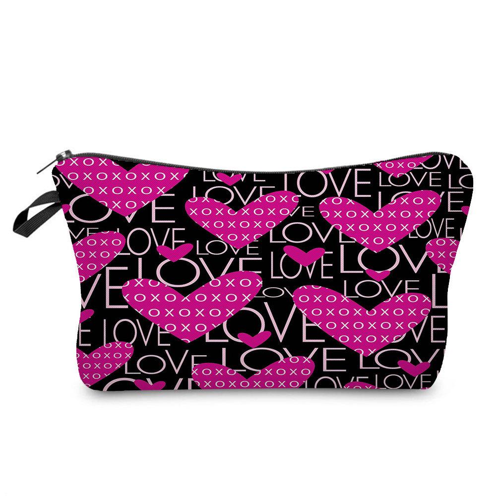 Women Hearts Print Cosmetic Bag Toiletries Organize Travel Storage Case KTB