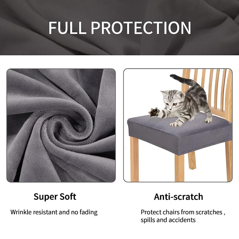 Velvet Chair Seat Covers Removable Washable Anti-Dust Stretch Spandex Dining Room Upholstered Chair Seat Slipcovers