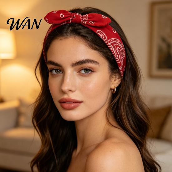 Comfortable Headband Elastic Rabbit Ear Knot Design Hair Wrap Secure Fit Wave Boosting Compression Band Paisley Pattern Headwrap