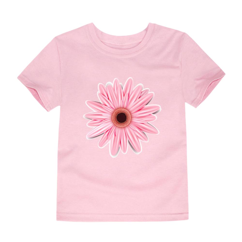 Simple Flowers girls' T-shirt with 3D printed letters, children's short sleeved