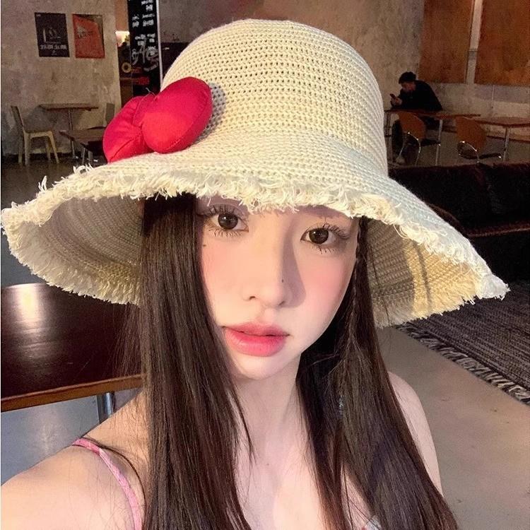 Women's Large Brim Bow Straw Hat - Japanese Pastoral Style, UV Protection, Summer Seaside Outdoor Sun Hat