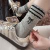 Bow Embroidered Socks Women'S Striped Lace Sweet Tube Socks Outer Lace Stacking Socks