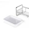 Kitchen Sink Sponge Holder, 304 Stainless Steel Kitchen Soap Dispenser Caddy Organizer, Countertop Soap Dish Rack Drainer with Removable Drain Tray
