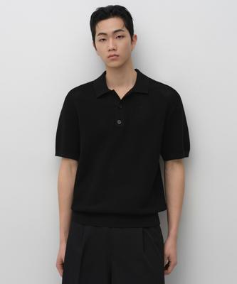 Crocheted Knitted Polo Shirt [Black]