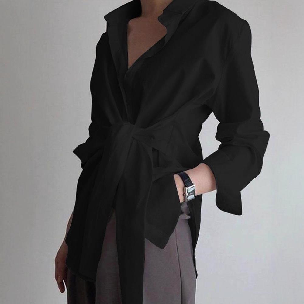 YYFS Women's Fashion Casual Summer Spring Solid Color Print Long Sleeve POLO-Neck Blouses & Shirts