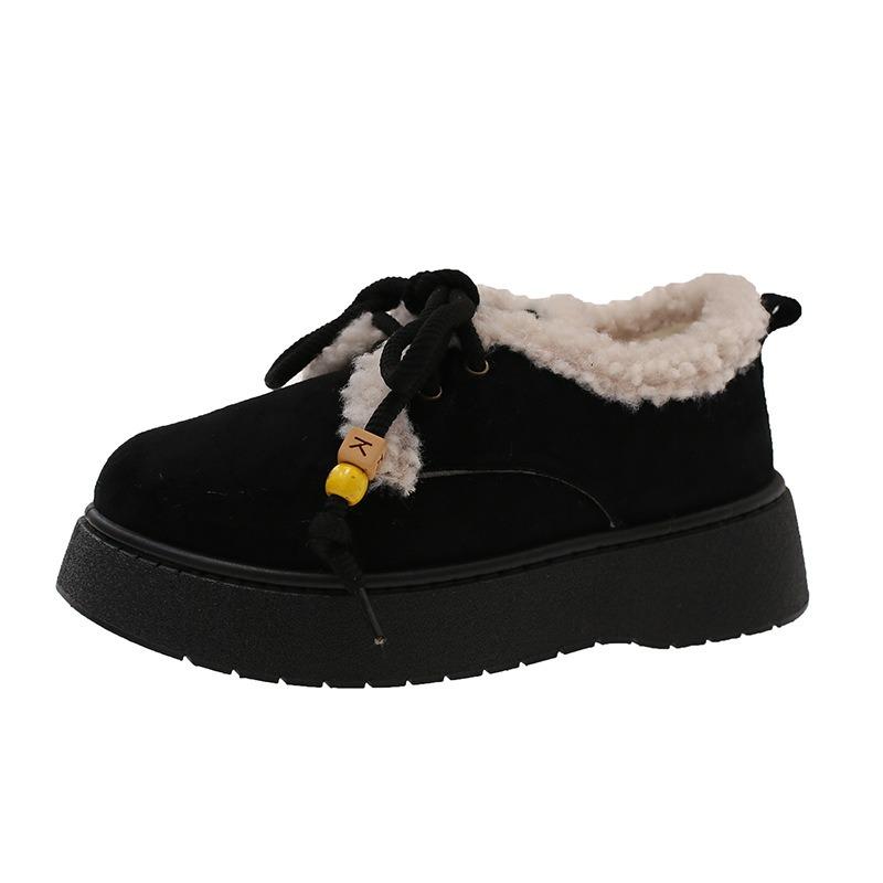 Lace-up Cotton Shoes for Women's Winter New Casual Outer Wear Velvet Thickened Warm Student Thick-soled Snow Boots for Women