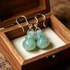 Emerald Jade Gourd Inlaid Hook Earrings – Retro Chinese Style for Women