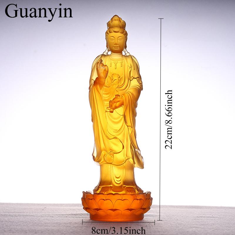 Glas Buddhistische Heilige Statue Guanyin Bodhisattva Amitabha Mahasthamaprapta Schreibtischdekorationen für Zuhause Ahnenhallen