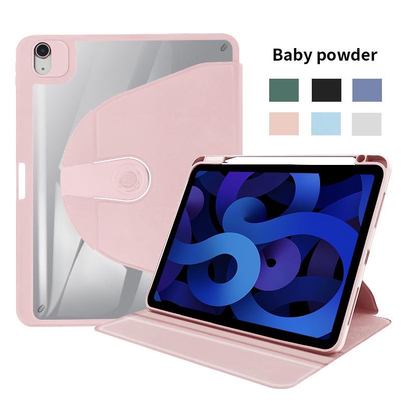 Rotating Case for iPad 9th/8th/7th with Pencil Holder, 360 Degree Rotation Stand Cover Clear Back, Auto Wake/Sleep