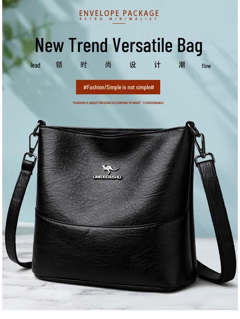 High-End Women's Soft Leather Large Capacity Bucket Bag - Fashionable and Practical Crossbody for Middle-Aged Mothers
