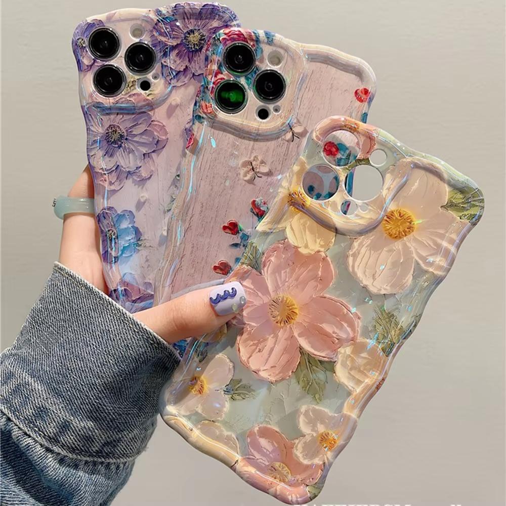 Coque de téléphone Peinture à l'huile Rétro Pour iPhone 13 14 15 16 17 ProMax 12 11 Impression Florale Silicone Anti-choc Housse Décoration Artistique