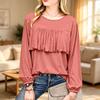 Women's Cute Square Neck Babydoll Blouse with Ruffle Hem, Elastic Waist, Short Sleeve, Flowy